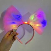Nessiworld Colorful Led Light Bow Shaped Tulle Party Crown Pink Color 25x25 cm